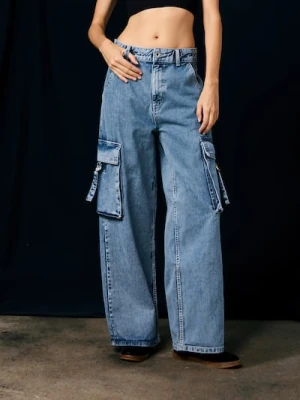 Zdjęcie produktu Sinsay - Jeansy wide leg cargo - niebieski