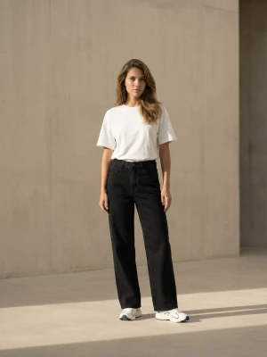 Sinsay - Jeansy wide leg comfort mid waist - czarny