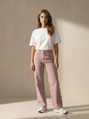 Sinsay - Jeansy wide leg comfort mid waist - różowy
