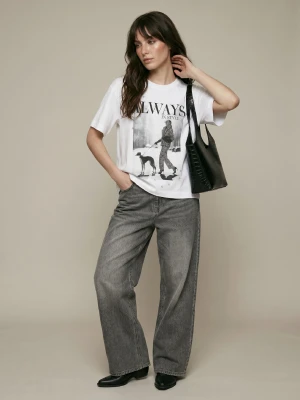 Sinsay - Jeansy wide leg comfort mid waist - szary