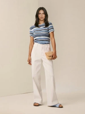 Sinsay - Jeansy wide leg comfort z przeszyciami - biały