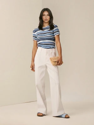 Sinsay - Jeansy wide leg comfort z przeszyciami - biały