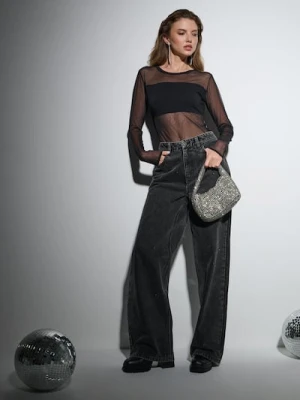 Sinsay - Jeansy wide leg - czarny