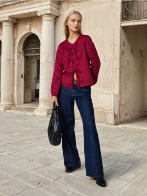 Sinsay - Jeansy wide leg - granatowy