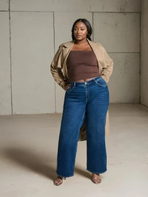 Sinsay - Jeansy wide leg - granatowy