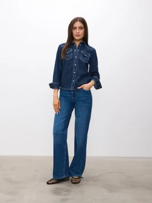 Sinsay - Jeansy wide leg - granatowy