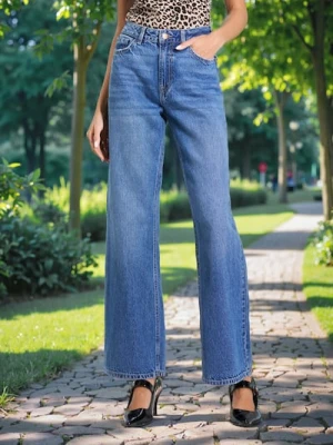 Sinsay - Jeansy wide leg - granatowy