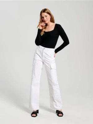 Sinsay - Jeansy wide leg high waist - biały