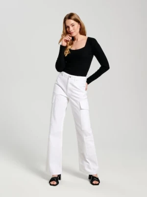 Sinsay - Jeansy wide leg high waist - biały