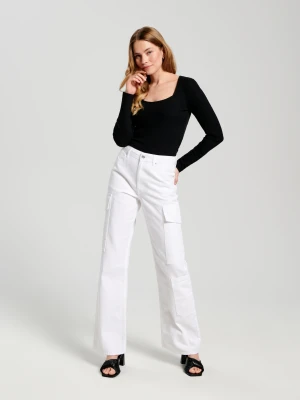 Sinsay - Jeansy wide leg high waist - biały