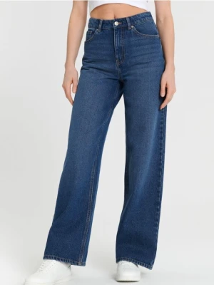 Sinsay - Jeansy wide leg high waist - granatowy