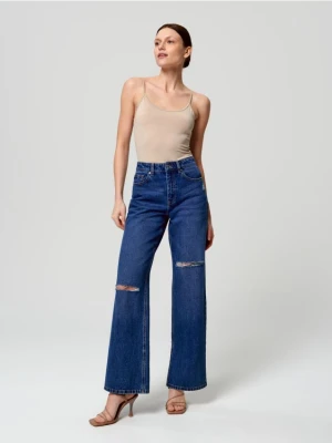 Sinsay - Jeansy wide leg high waist - granatowy