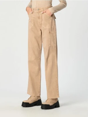 Sinsay - Jeansy wide leg high waist - kremowy