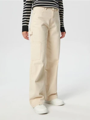 Sinsay - Jeansy wide leg high waist - kremowy