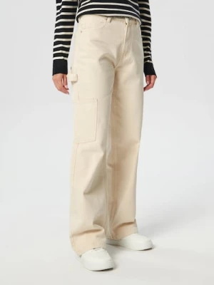 Sinsay - Jeansy wide leg high waist - kremowy