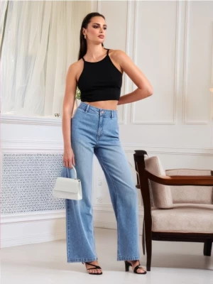 Sinsay - Jeansy wide leg high waist - niebieski