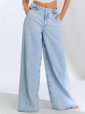 Sinsay - Jeansy wide leg high waist - niebieski