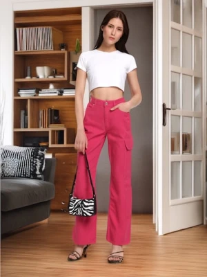 Sinsay - Jeansy wide leg high waist - różowy