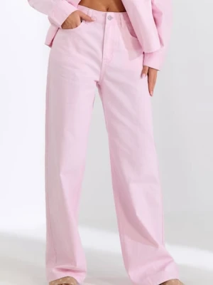 Sinsay - Jeansy wide leg high waist - różowy