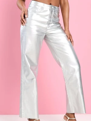 Sinsay - Jeansy wide leg high waist - srebrny