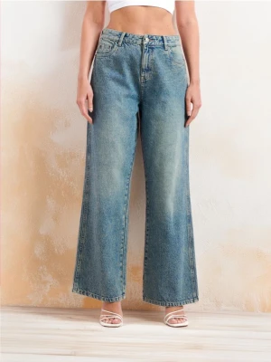 Sinsay - Jeansy wide leg high waist - turkusowy