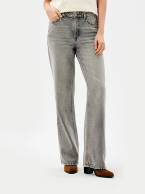 Sinsay - Jeansy wide leg high waist z efektem sprania - szary