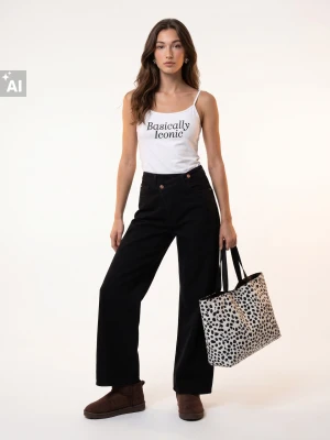 Sinsay - Jeansy wide leg high waist z krzyżowanym pasem - czarny