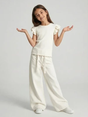 Sinsay - Jeansy wide leg - kremowy