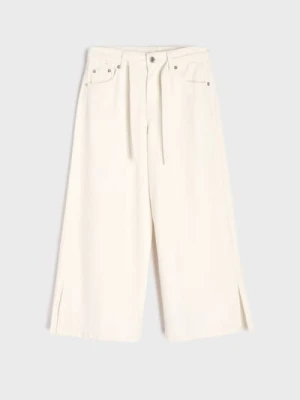 Sinsay - Jeansy wide leg - kremowy