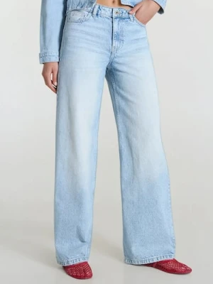 Sinsay - Jeansy wide leg low waist - niebieski