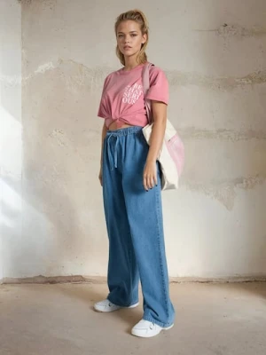 Sinsay - Jeansy wide leg - niebieski