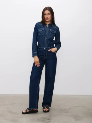 Sinsay - Jeansy wide leg - niebieski