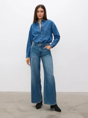 Sinsay - Jeansy wide leg - niebieski