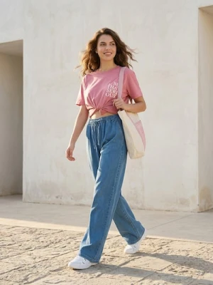 Sinsay - Jeansy wide leg - niebieski