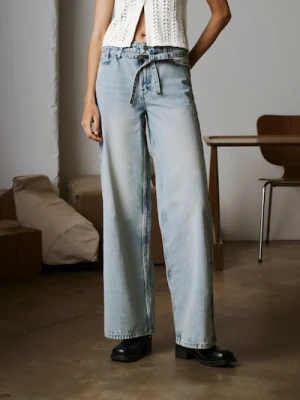 Sinsay - Jeansy wide leg - turkusowy