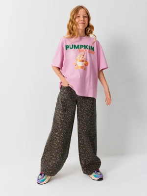 Sinsay - Jeansy wide leg w panterkę - wielobarwny