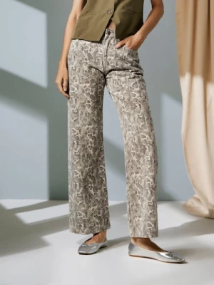 Sinsay - Jeansy wide leg w wężowy wzór - beżowy