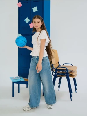 Sinsay - Jeansy wide leg z cyrkoniami - niebieski