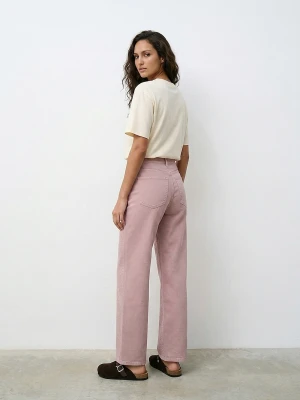 Sinsay - Jeansy wide leg z cyrkoniami - różowy