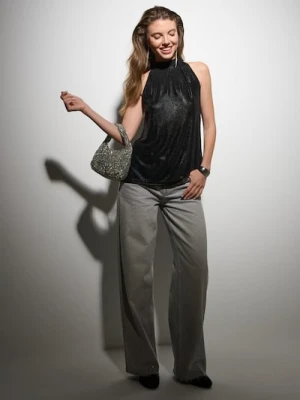 Sinsay - Jeansy wide leg z cyrkoniami - szary