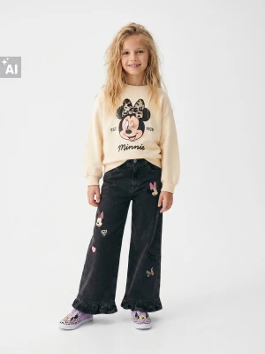Sinsay - Jeansy wide leg z domieszką wiskozy Minnie Mouse - szary