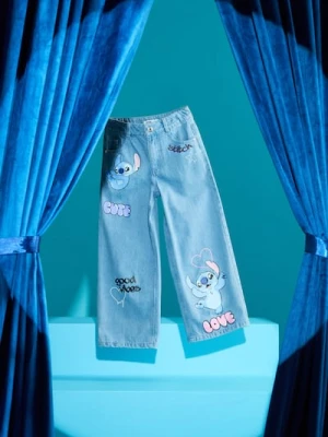 Sinsay - Jeansy wide leg z domieszką wiskozy Stitch - niebieski