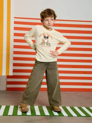 Sinsay - Jeansy wide leg z efektem sprania - brązowy