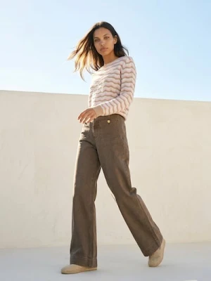 Sinsay - Jeansy wide leg z efektem sprania - brązowy