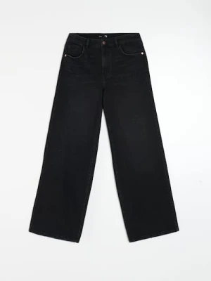 Sinsay - Jeansy wide leg z efektem sprania - czarny