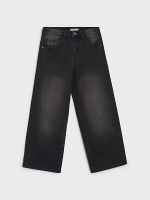 Sinsay - Jeansy wide leg z efektem sprania - czarny