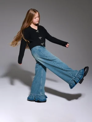 Sinsay - Jeansy wide leg z efektem sprania - niebieski