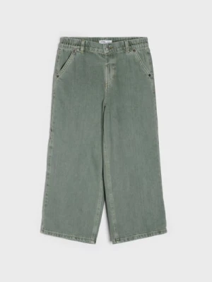 Sinsay - Jeansy wide leg z efektem sprania - khaki