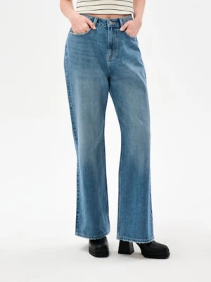 Sinsay - Jeansy wide leg z efektem sprania - niebieski