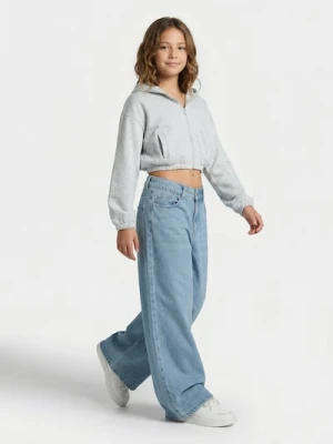 Sinsay - Jeansy wide leg z efektem sprania - niebieski